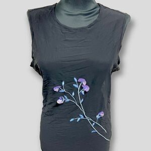 NWOT y2k vintage deadstock Express tank sheer black with floral embroidery sz L